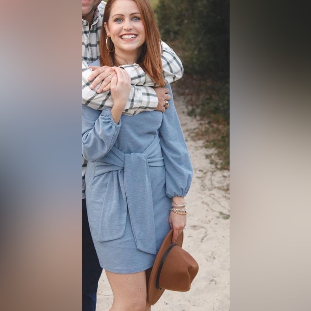 Blue front tied dress